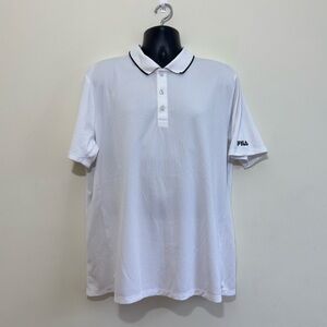 FILA Athletic Fit Performance Golf Polo White Black Trim Short Sleeve XL